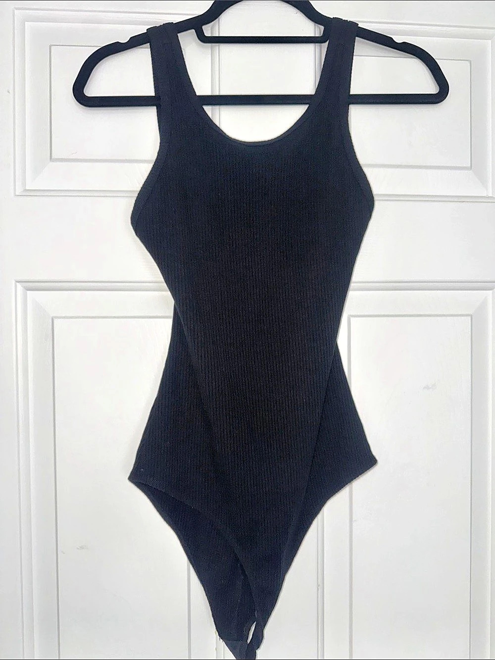 Reformation black ribbed cotton one piece